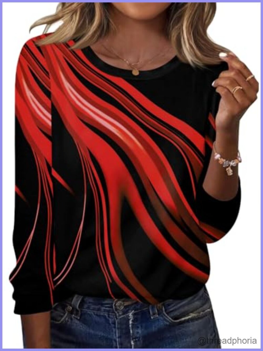 Women's Long Sleeve Crew Neck Blouse Casual Floral Tunic Top